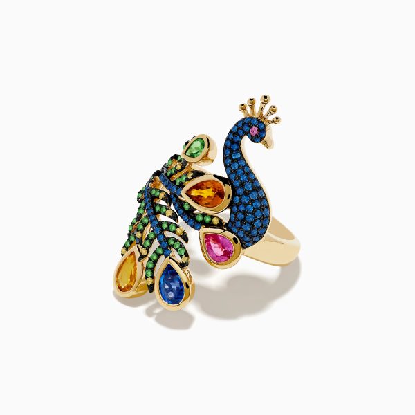 Safari 14K Yellow Gold Multi Sapphire Peacock Ring Online