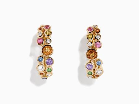 Watercolors 14K Gold Multi Sapphire and Diamond Earrings, 1.59 TCW For Cheap