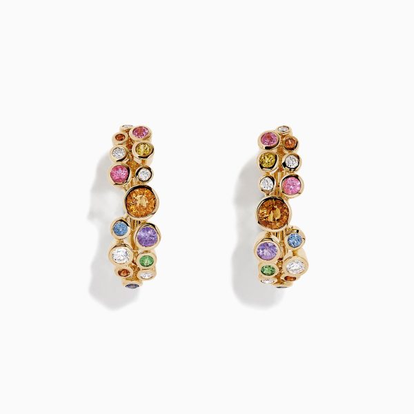 Watercolors 14K Gold Multi Sapphire and Diamond Earrings, 1.59 TCW For Cheap