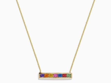 Watercolors 14K Yellow Gold Multi Sapphire Bar Necklace, 0.93 TCW on Sale