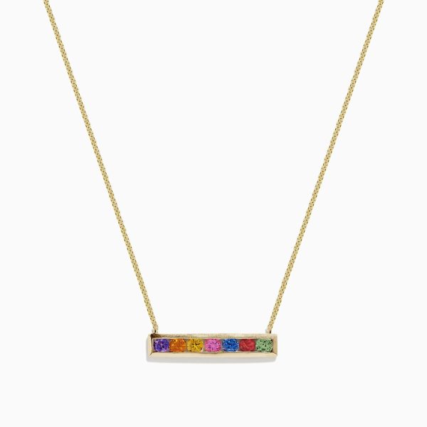 Watercolors 14K Yellow Gold Multi Sapphire Bar Necklace, 0.93 TCW on Sale