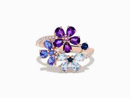 14K Gold Blue Topaz, Amethyst, Tanzanite, Sapphire and Diamond Ring Cheap