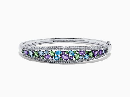 Watercolors 14K White Gold Multi Sapphire and Diamond Bangle, 6.25 TCW For Sale