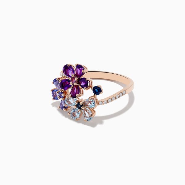 14K Gold Blue Topaz, Amethyst, Tanzanite, Sapphire and Diamond Ring Cheap