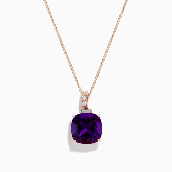 14K Rose Gold Amethyst and White Sapphire Pendant For Discount