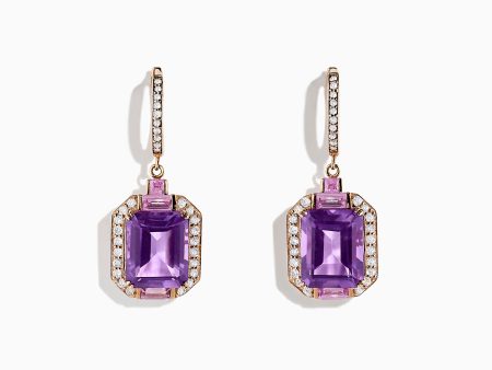 14K Rose Gold Amethyst, Pink Sapphire and Diamond Earrings, 7.04 TCW Online