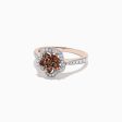 14K Rose Gold Espresso and White Diamond Flower Ring, 0.55 TCW Cheap