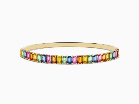 Watercolor 14k Yellow Gold Emerald Cut Multi Sapphire Bangle Supply