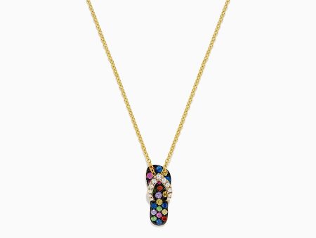 14K Gold Multi Sapphire and Diamond Flip Flop Pendant, 0.53 TCW For Cheap