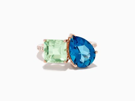 14K Gold Diamond, Green Amethyst, and London Blue Topaz Toi Et Moi Ring Cheap