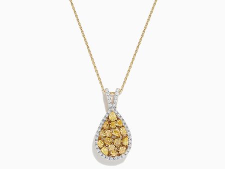 14K Two Tone Gold Yellow Diamond Pendant, 1.75 TCW Hot on Sale