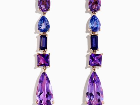 14K Rose Gold Iolite, Amethyst, and Tanzanite Earrings Sale