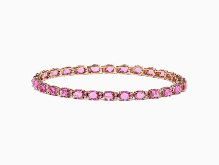 14K Rose Gold Pink Sapphire and Diamond Tennis Bracelet, 9.03 TCW Supply