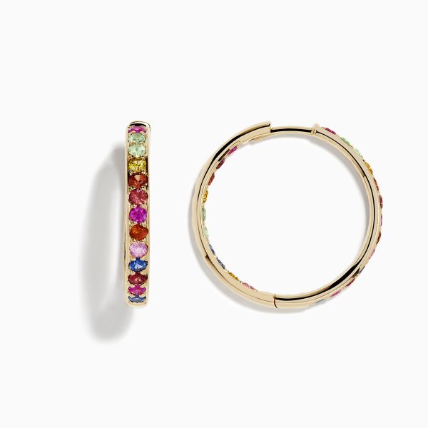 Watercolor 14k Yellow Gold Multi Sapphire Hoop Earrings For Discount