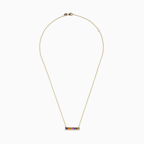 Watercolors 14K Yellow Gold Multi Sapphire Bar Necklace, 0.93 TCW on Sale