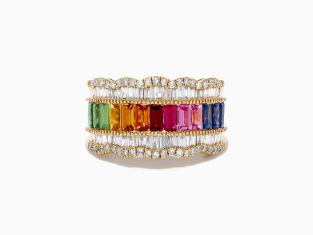 Watercolor 14k Yellow Gold Multi Sapphire and Diamond Ring Supply