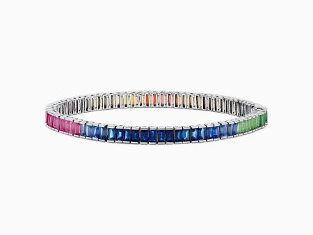 Watercolors 14K White Gold Multi Sapphire Bracelet For Sale