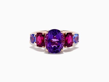 14K Rose Gold Amethyst, Rhodolite, and Tanzanite Ring Online now