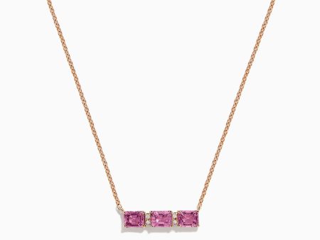 14K Rose Gold Pink Sapphire and Diamond Bar Necklace Fashion