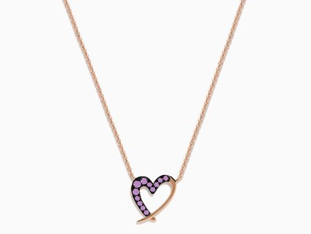 14K Rose Gold Pink Sapphire Open Heart Necklace Sale