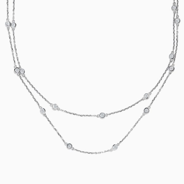 14K White Gold 36  Diamond Station Necklace, 2.00 TCW Online now