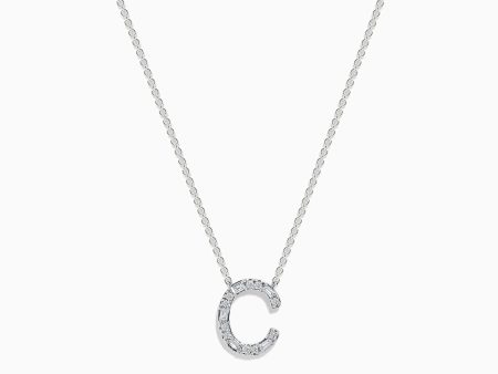 14 Karat White Gold Initial  C  Diamond Necklace For Discount