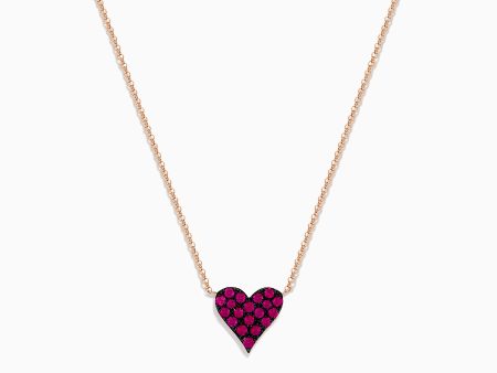 14K Rose Gold Ruby Pave Heart Necklace For Cheap