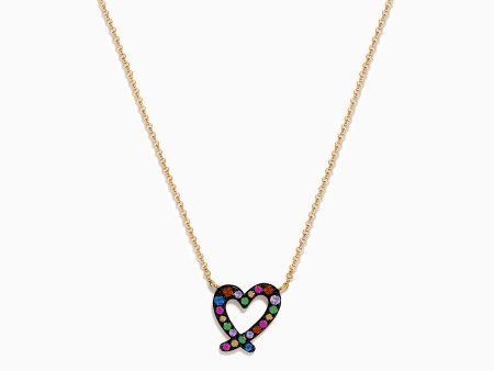 Watercolors 14K Yellow Gold Multi Sapphire Open Heart Necklace Hot on Sale