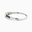 14K Two Tone Gold Blue and White Diamond Crossover Bangle, 2.00 TCW For Sale