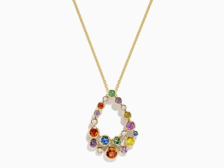 Watercolors 14K Gold Multi Sapphire and Diamond Pendant, 1.47 TCW For Cheap