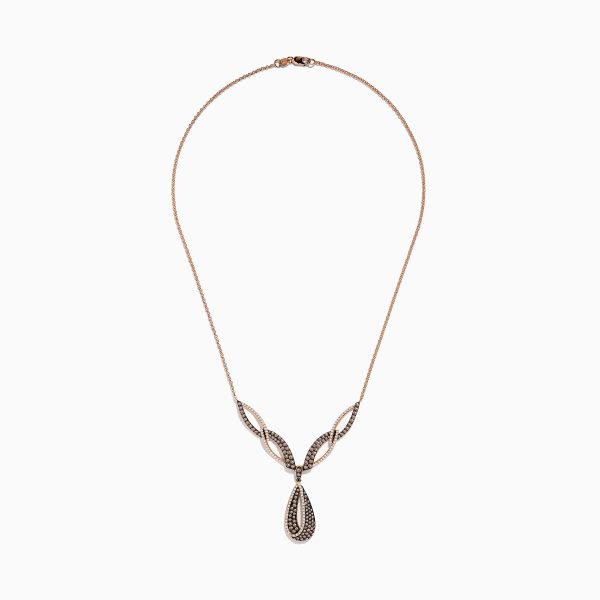 14K Rose Gold Espresso and White Diamond Drop Necklace For Sale