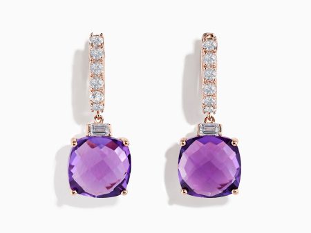 14K Rose Gold Amethyst and White Sapphire Earrings Sale