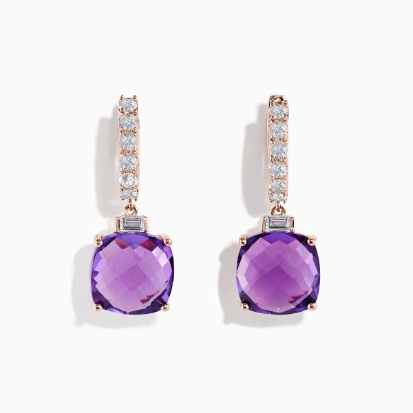 14K Rose Gold Amethyst and White Sapphire Earrings Sale