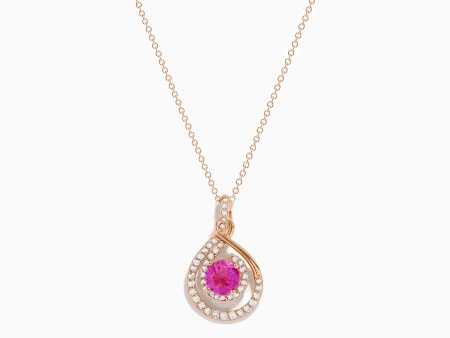 14K Rose Gold Pink Sapphire and Diamond Swirl Pendant Supply