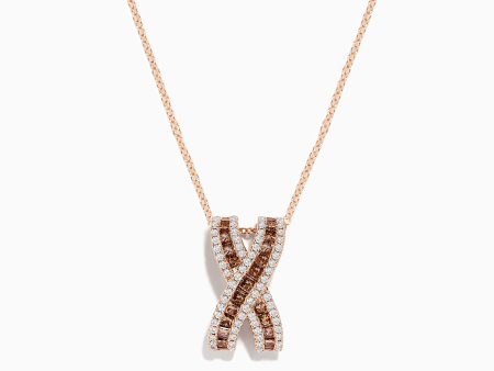 14K Rose Gold Brown and White Diamond Pendant For Sale