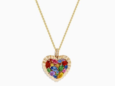 Watercolors 14K YGold Multi Sapphire and Diamond Heart Pendant Discount