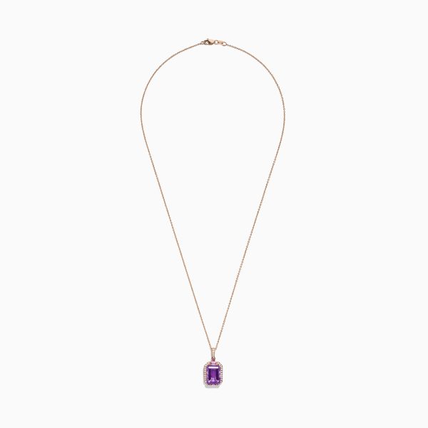 14K Rose Gold Amethyst, Pink Sapphire and Diamond Pendant, 8.08 TCW For Discount