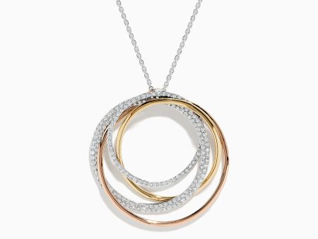 Trio 14K 3-Color Gold Diamond Crossover Pendant For Sale