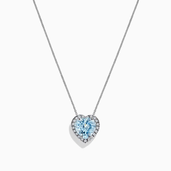 14K White Gold Aquamarine and Diamond Heart Pendant, 2.90 TCW Online