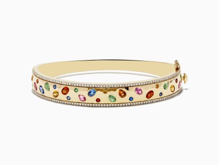 Watercolor 14k Yellow Gold Bezel Set Multi Sapphire Bangle Sale