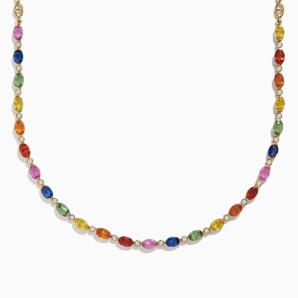 Watercolors 14K Gold Multi Sapphire and Diamond Necklace, 14.72 TCW Online