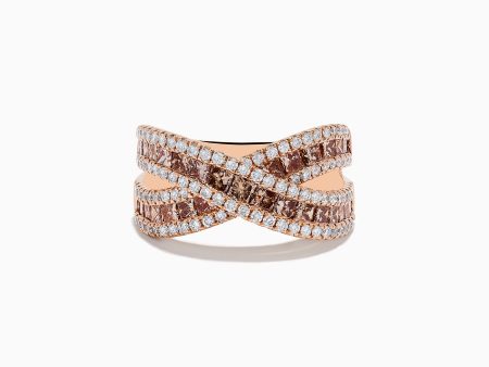 14K Rose Gold Espresso and White DIamond Crossover Ring Online Hot Sale