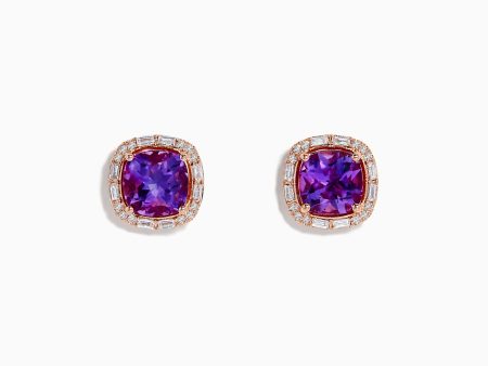 14K Rose Gold Amethyst and Diamond Stud Earrings Fashion