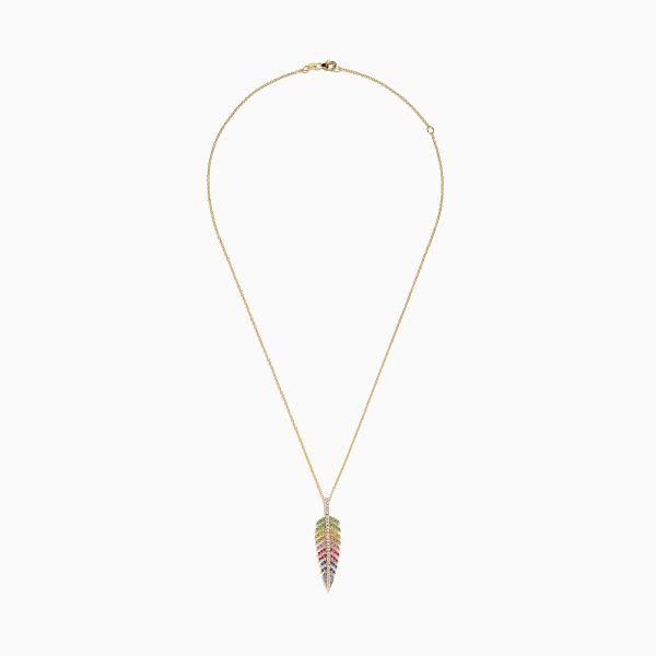 Watercolors 14K Yellow Gold Multi Sapphire and Diamond Leaf Pendant Online now