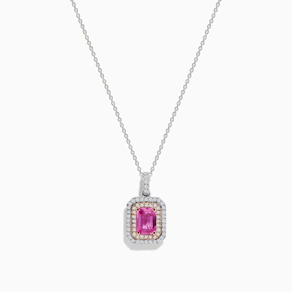 14K Two Tone Gold Pink Sapphire and Diamond Pendant Sale