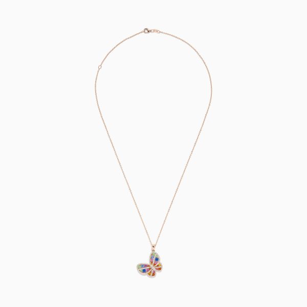 Watercolors 14K Rose Gold Multi Sapphire and Diamond Butterfly Pendant on Sale