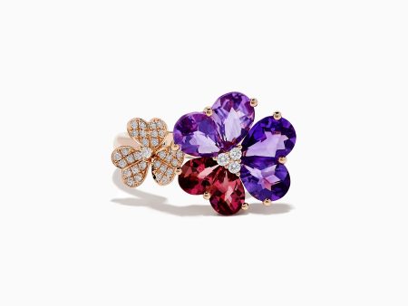 14K Rose Gold Amethyst and Pink Tourmaline Flower Ring Supply