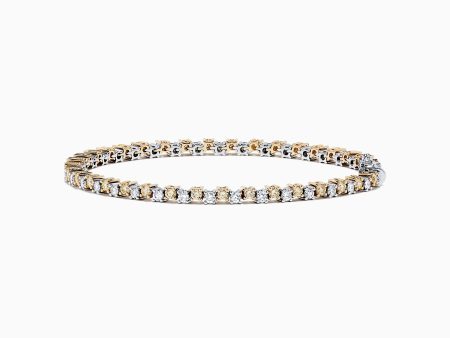 14K Two Tone Gold Yellow and White Diamond Tennis Bracelet, 4.30 TCW For Cheap