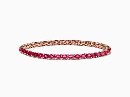 14k Rose Gold Oval Pink Tourmaline and Ruby Tennis Bracelet 6.56 TCW Cheap