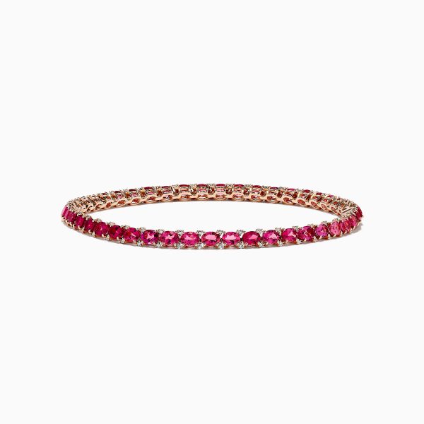 14k Rose Gold Oval Pink Tourmaline and Ruby Tennis Bracelet 6.56 TCW Cheap